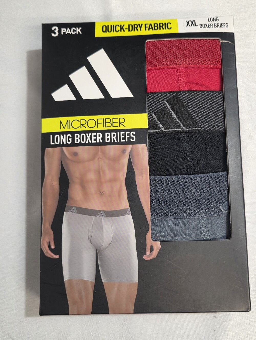 adidas 3-Pack Microfiber Long Boxer Briefs Mens Size XXL Tagless Climacool